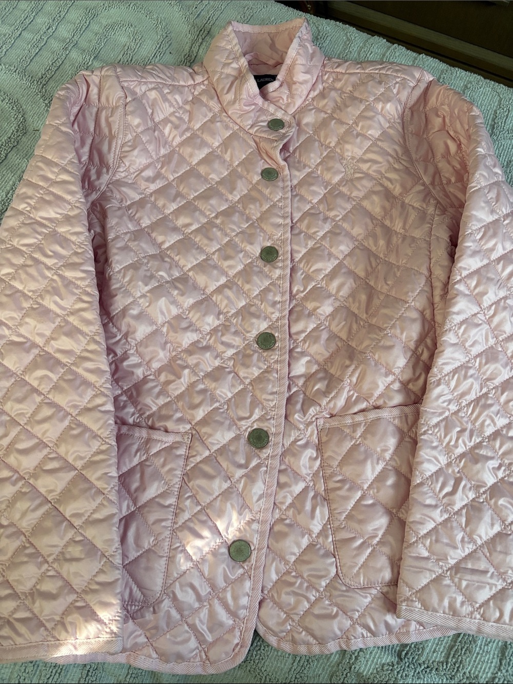 Ralph Lauren Light Pink Quilted Button-Front Puffer Jacket